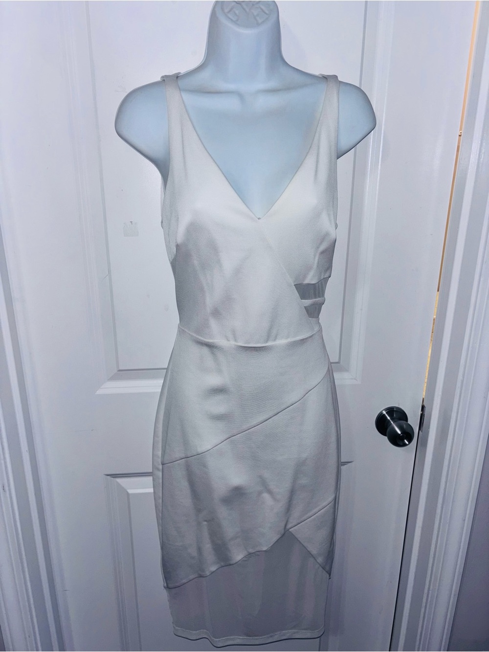 Elegant White Sleeveless Wrap-Style Dress- BEBE - size XS- NWT